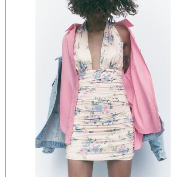 #51 NWOT Zara Floral Printed Dress in Pale Pink - Picture 1 of 9